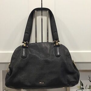 Ralph Lauren Black Pebbled Leather Shoulder Bag with Gold Accents